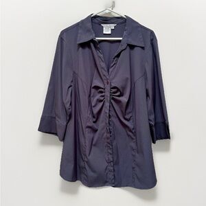 Fred David Woman Plus‎ Size 1X Gray 3/4 Sleeve Button Front Top Blouse